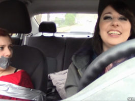 Little sister bound and tape gagged in car by big sister selfgags