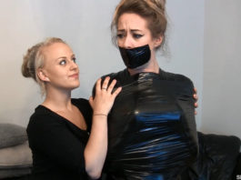 Wrapped Up Like An Egyptian Mummy & Tape Gagged By The Crazy Artist! Trapped and gagged by Carleyelle in mummification bondage selfgags