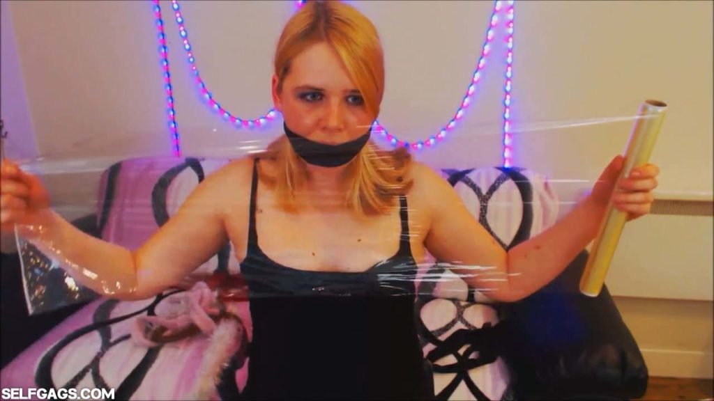 Cleave gagged Anne Dville with saran wrap