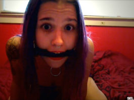 Collared Slave Girl: Gagged For Master! Collared slave girl bit gagged