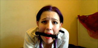 Innocent School Girl: Blackmailed Into Self-Gagging By Her Teacher! Bit gagged school girl