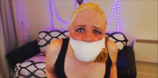 My First Tape Gagging! Sexy blonde tape gagged tight