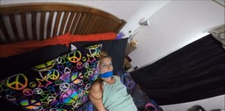 Cheating Girlfriend Cuffed, Shackled & Wrap Gagged!