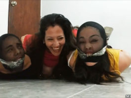 Hogtied Girls Pantyhose Encased And Gagged By Their Mom