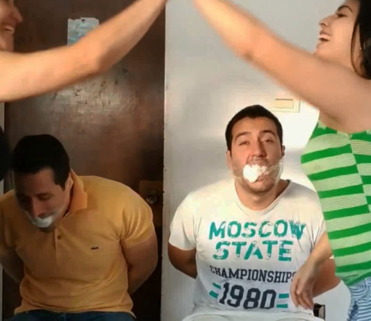 Father And Son Gagged And Taunted By Mother And Daughter