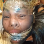 Tied and gagged latina girl head encased with pantyhose in tight bdsm