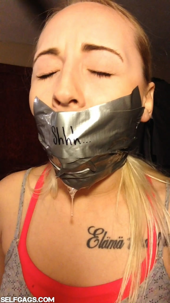 Blonde amateur girl Kamilla Kaboose gagged with big ballgag and duct tape
