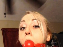 Sexy blonde girl ball gagged and drooling