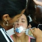Sexy latina milf gagged with socks and tape
