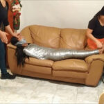 Sexy latina in tight tape mummification bondage 4
