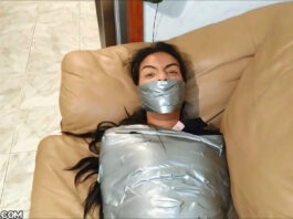 gagged girl in tight tape mummified bondage