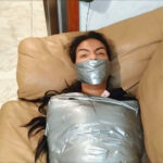 Sexy latina in tight tape mummification bondage 5