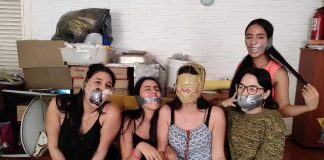 Five Silly Latina Girls Having Fun Gagging Each Other Multiple girls gagged