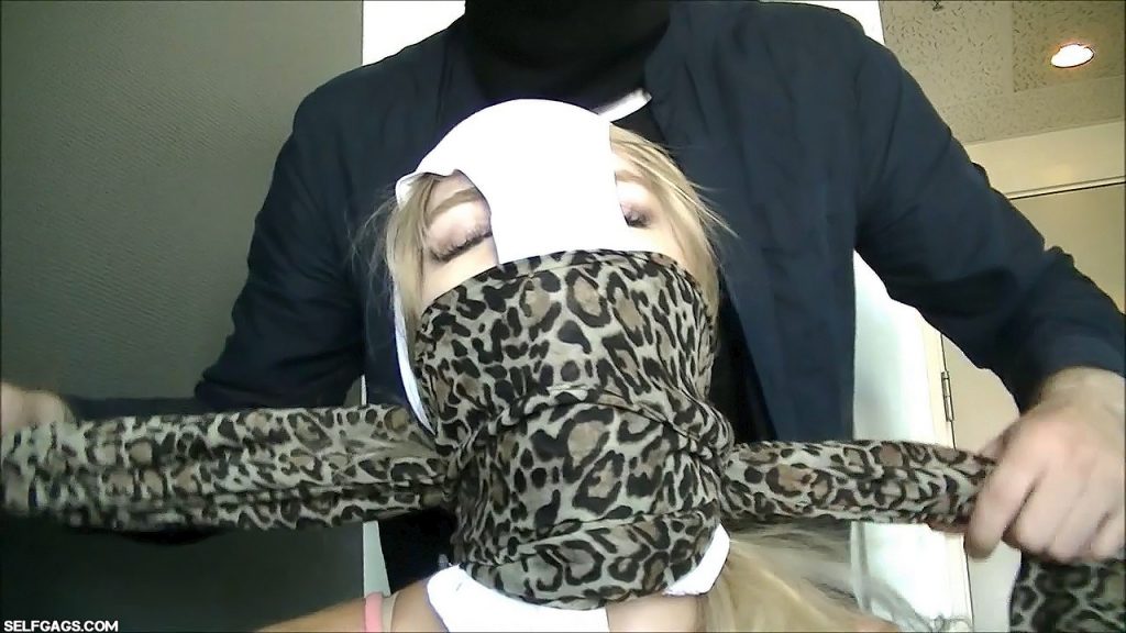 Panty Hooded Girl OTN And OTM Gagged With Sexy Leopard Print Scarf