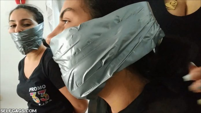 Pretty latina girls bound and gagged tight with duct tape around the head as big wraparound gags in the style of borderland bound