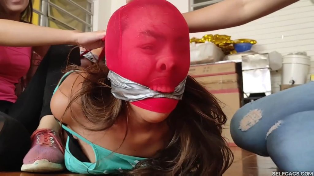 Pantyhose hooded latina cleave gagged with duct tape