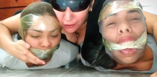 Hogtied, Gagged And Encased By The Criminal Pantyhose MILF Bound and gagged girls hooded with pantyhose and hogtied by dominant woman for tight bdsm