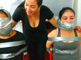 Sisters tied up and wrap gagged with duct tape