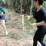 Cleave Gagged Bondage Girl Has Rope Pulled By Strong Lady