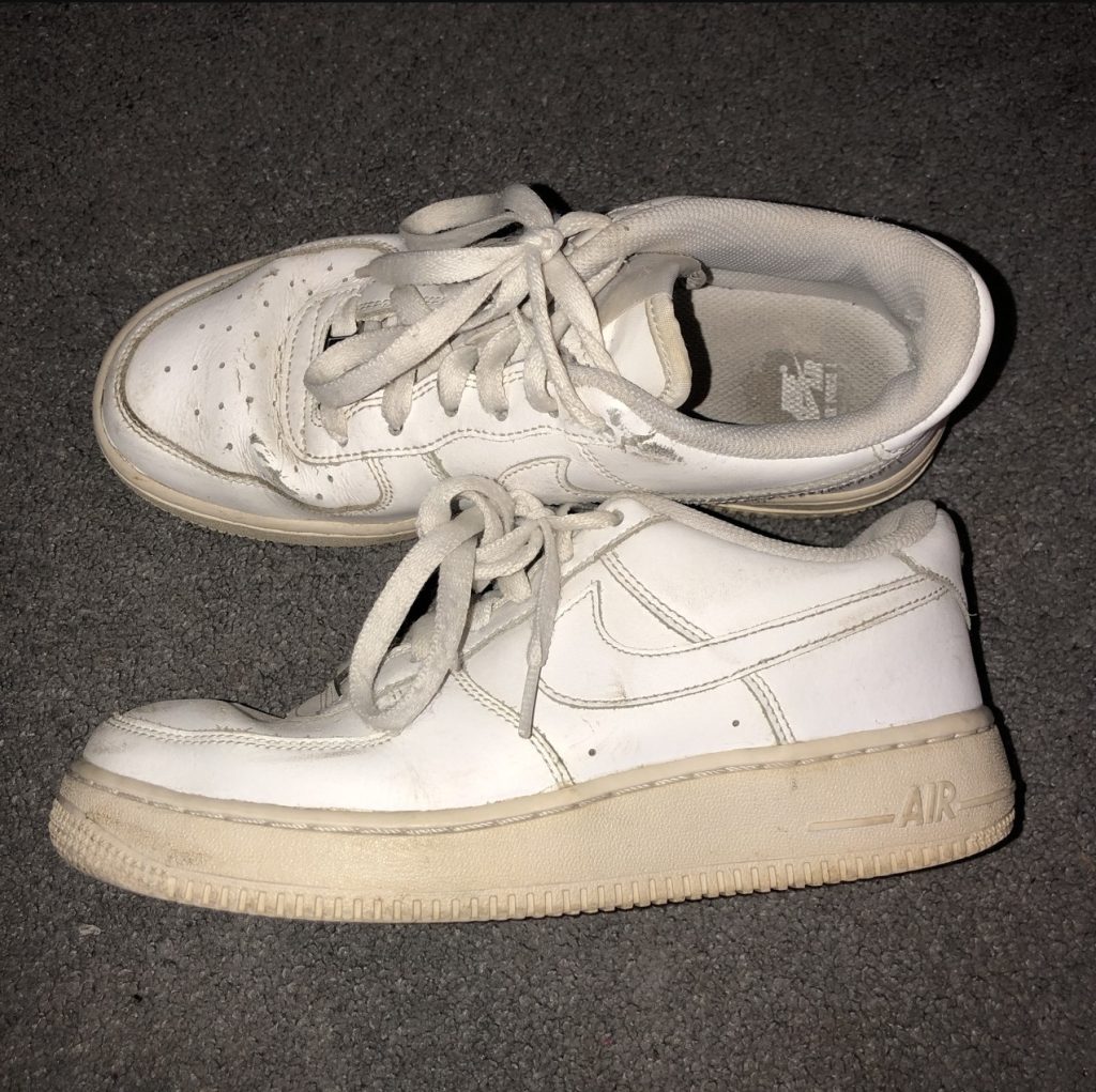 Dirty Worn White Female Sneakers To Smell As Punishment And Humiliation