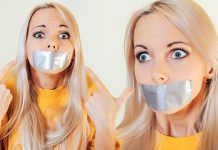 Wide-Eyed Blonde Girl Gagged With Duct Tape