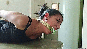 Panty gagged babysitter hogtied with rope in the attic