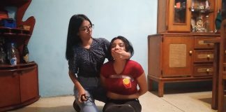 Hogtied Tape Bound Bondage Bitch Female bondage handgag by a beautiful girl