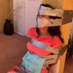 Duct tape gagged girl in outdoor tape bondage