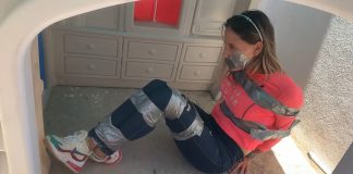 Babysitter Bound In The Playhouse duct taped babysitter in bondage
