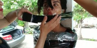 Duct Tape Mummified By Satanic Women Gagged girl mummified