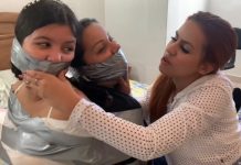 Sister and nanny gagged in tight duct tape bondage