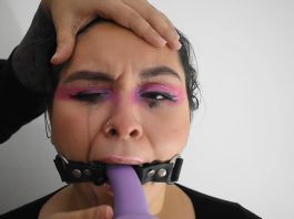 Dildo Gagging Slut Training In Progress Ring gagged BDSM girl gagging on dildo