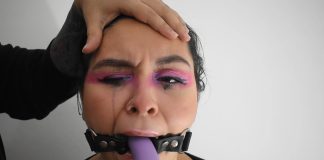 Dildo Gagging Slut Training In Progress Ring gagged BDSM girl gagging on dildo