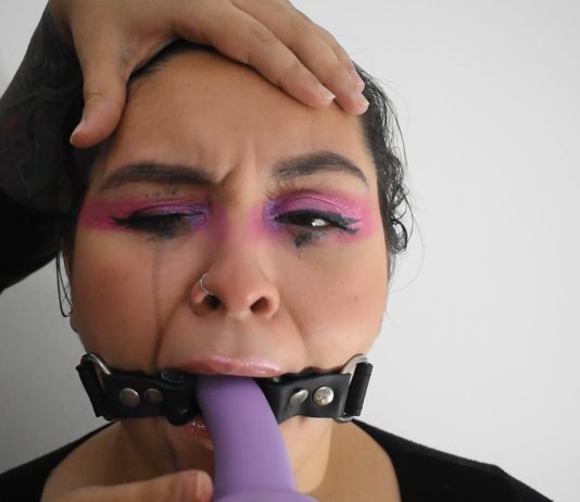 Dildo Gagging Slut Training In Progress Ring gagged BDSM girl gagging on dildo