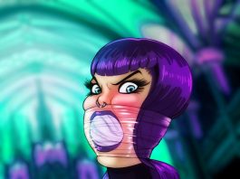 Gagged Goth Party Girl – Bondage Art Gothic girl mouth stuffed with clear tape around her head