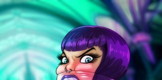 Gagged Goth Party Girl – Bondage Art Gothic girl mouth stuffed with clear tape around her head