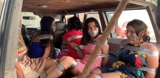 9 Damsels In Distress Bound And Gagged In Truck 9 girls bound and gagged in car