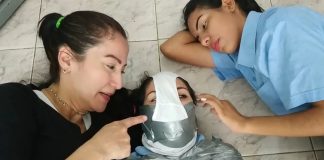 Schoolgirl Mummified And Panty Hooded Panty hooded girl tape gagged in mummification bondage