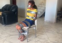 Cute girl duct taped to chair and tape gagged