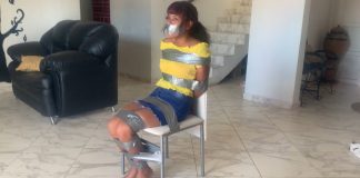 18-Year-Old Girl In First Time Bondage Cute girl duct taped to chair and tape gagged