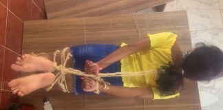 Cute 18-Year-Old Hogtied In The Kitchen Cute girl in tight rope hog-tie