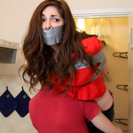 Tape gagged woman carried over the shoulder