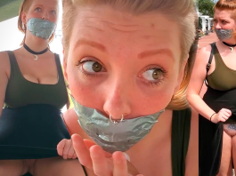 Duct tape gagged girl walking in public