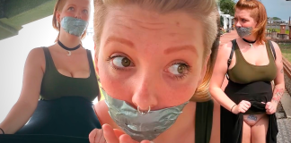 American Sweetheart Tape Gagged In Public Duct tape gagged girl walking in public