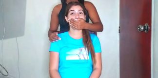 Hand Gagging South American Roommates Lesbian handgag