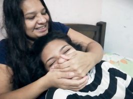 Daughter handgag by mother