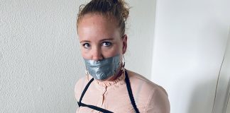 Sexy Girlfriend Bound In Boots Tape gagged girl tied in boots