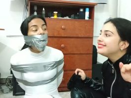 Catsuit Girl Bound To Be Gagged Girl tape gagged tight in duct tape bondage