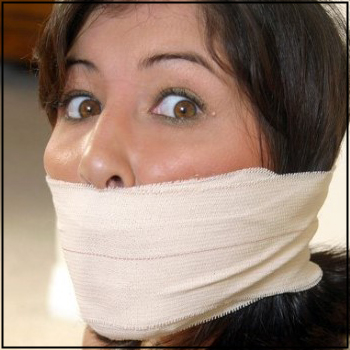 Woman gagged with bandage vet wrap