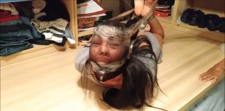 Fucked Up With Pantyhose And Extreme Hogtie! Pantyhose encased girl barefoot and gagged in extremely strict hogtie
